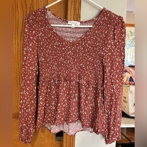 Elegant Rust Floral Blouse